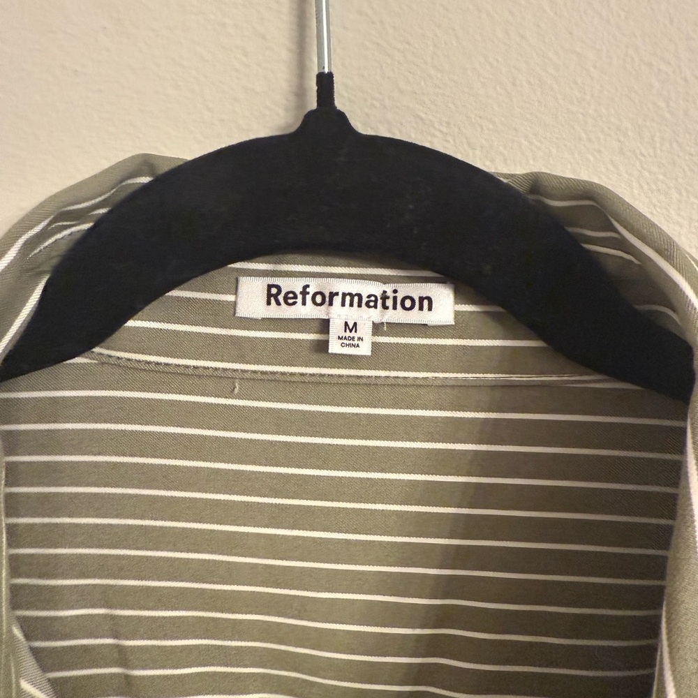 Reformation Olive Green Pinstripe Button-Down Shirt - Picture 3 of 5